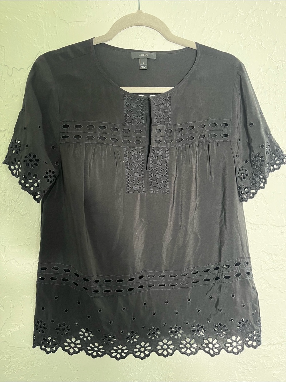 J. Crew Black Short Sleeve Eyelet Blouse